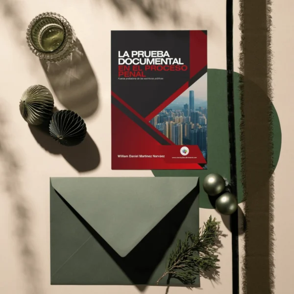 Portada del libro "La Prueba Documental En El Proceso Penal" de William Daniel Martínez Narváez, con el título en letras grandes en blanco y rojo sobre un fondo oscuro.